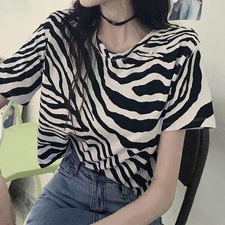 Zebra Print Short-sleeve Cropped T-shirt