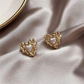 Faux Pearl Heart Earring 1 Pair - Stud Earring - As Shown In Figure - One Size