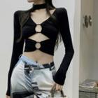 Long-sleeve Cutout T-shirt / Printed Overall Dress