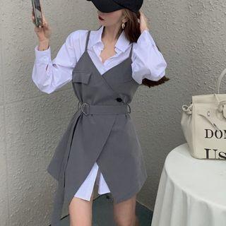 Plain Loose-fit Blouse / Sleeveless Slit Dress