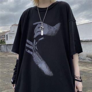 Hand Print Short-sleeve T-shirt Black - One Size