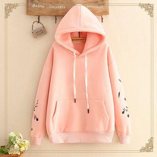 Floral Embroidered Fleece-lining Hoodie