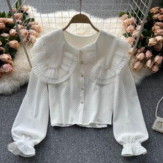 Peter Pan Collar Dotted Long-sleeve Top