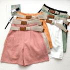 High-waist Pleated Shorts With Belt In 6 Colors