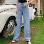 High-waist Washed Out Wide-leg Jeans