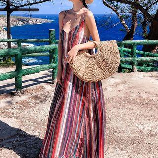 Strappy Striped Maxi Dress As Shown In Figure - One Size