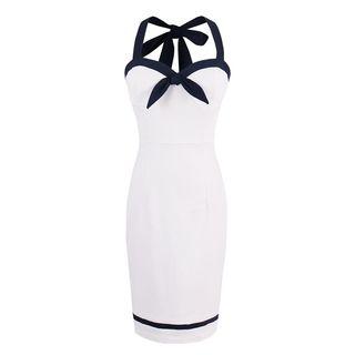 Halter Neck Bow Accent Sheath Dress