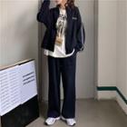 Letter Embroidered Striped Zip Jacket / Wide-leg Pants