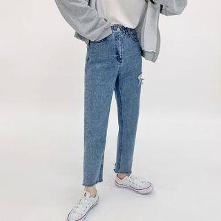 Distressed Tapered-leg Jeans
