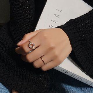 Set Of 2: Rhinestone Ring + Minimal Ring
