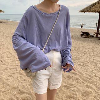 Plain Oversized Long-sleeve Light Blouse