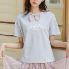 Short-sleeve Bow Accent Letter T-shirt