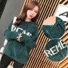 Lettering Hooded Sweater Dark Green - One Size