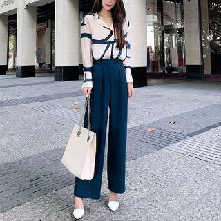 Set: Long-sleeve Shirt + Wide-leg Dress Pants
