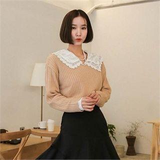 Wide-collar Lace Sheer Shirt