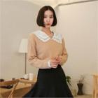 Wide-collar Lace Sheer Shirt