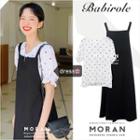 Short-sleeve Dotted Top / Maxi Pinafore Dress