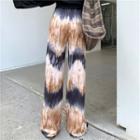 High-waist Tie-dye Print Wide-leg Pants Dark Blue & Light Brown - One Size