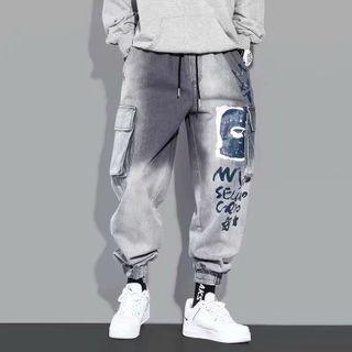 Lettering Print Gradient Harem Jeans