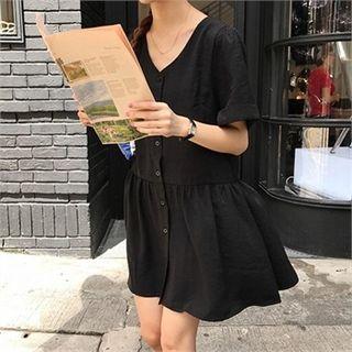 Ruffle-hem Mini Shirtdress