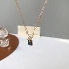Square Pendant Sterling Silver Necklace L310 - Gold - One Size