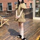 Plain Shirred Lantern-sleeve Dress
