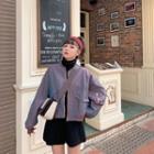 Plain Zip Bomber Jacket Purple - One Size