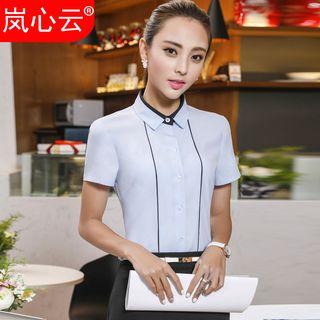 Contrast Trim Short-sleeve Dress Shirt / + Skirt