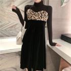 Leopard Panel Spaghetti Strap A-line Dress