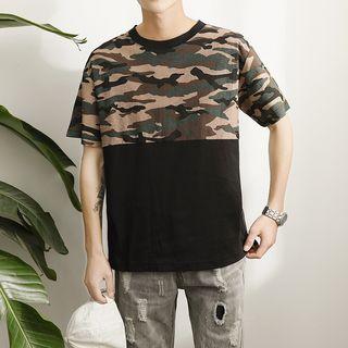 Couple Matching Short-sleeve Camo Print Panel T-shirt