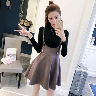 Set: Plain Long Sleeve Knit Top + Suspender Skirt