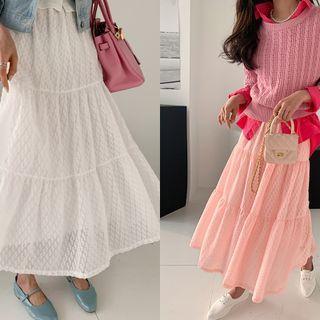 Flared Tiered Long Lace Skirt