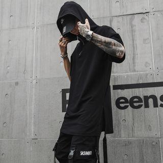 Elbow-sleeve Zip Placket Hoodie