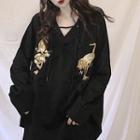 Embroidered Hoodie Black - One Size
