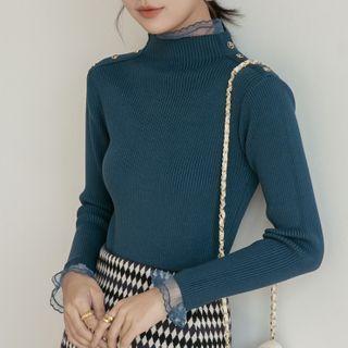 Lace Panel Semi High-neck Knit Top