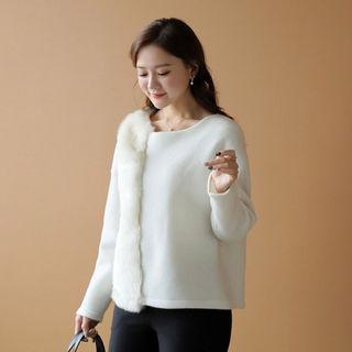 Faux-fur Trim Long-sleeve Fleece Top
