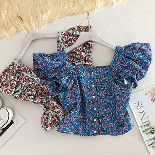 Square Neck Floral Ruffle Sleeveless Blouse