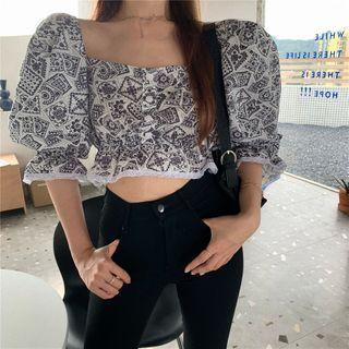 Patterned Short-sleeve Crop Top