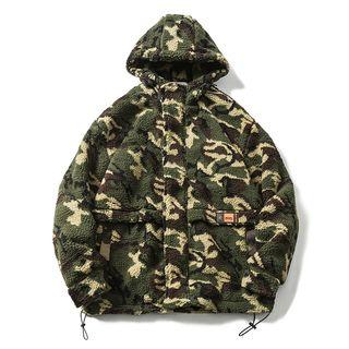 Couple-matching Faux Shearling Camo Zip Hoodie