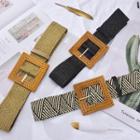Square Buckle Wide Woven Belt