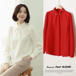 Faux-pearl Beaded High-neck Blouse