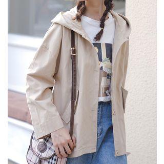 Hooded Button Jacket Light Khaki - One Size