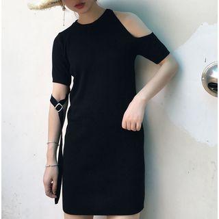 Cut Out Shoulder Short Sleeve T-shirt Dress