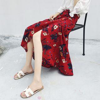 Flower Print Midi Skirt Floral - Red - One Size