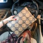 Lettering Faux Leather Clutch Khaki - One Size