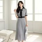 Tie-neck Patterned Midi Flare Dress