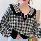Collared Houndstooth Cropped Sweater