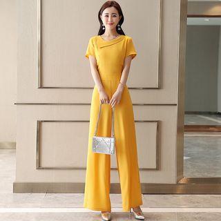 Short-sleeve Plain Jumpsuit