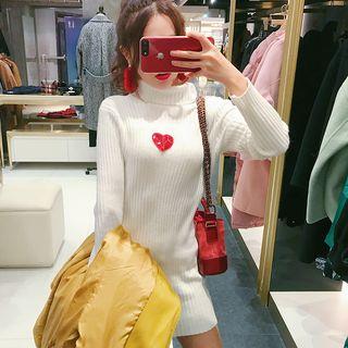 Turtleneck Heart-accent Sweater Dress