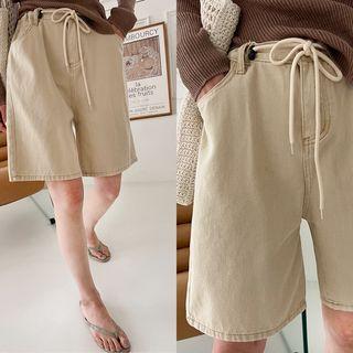 Drawcord Wide Bermuda Shorts Beige - One Size